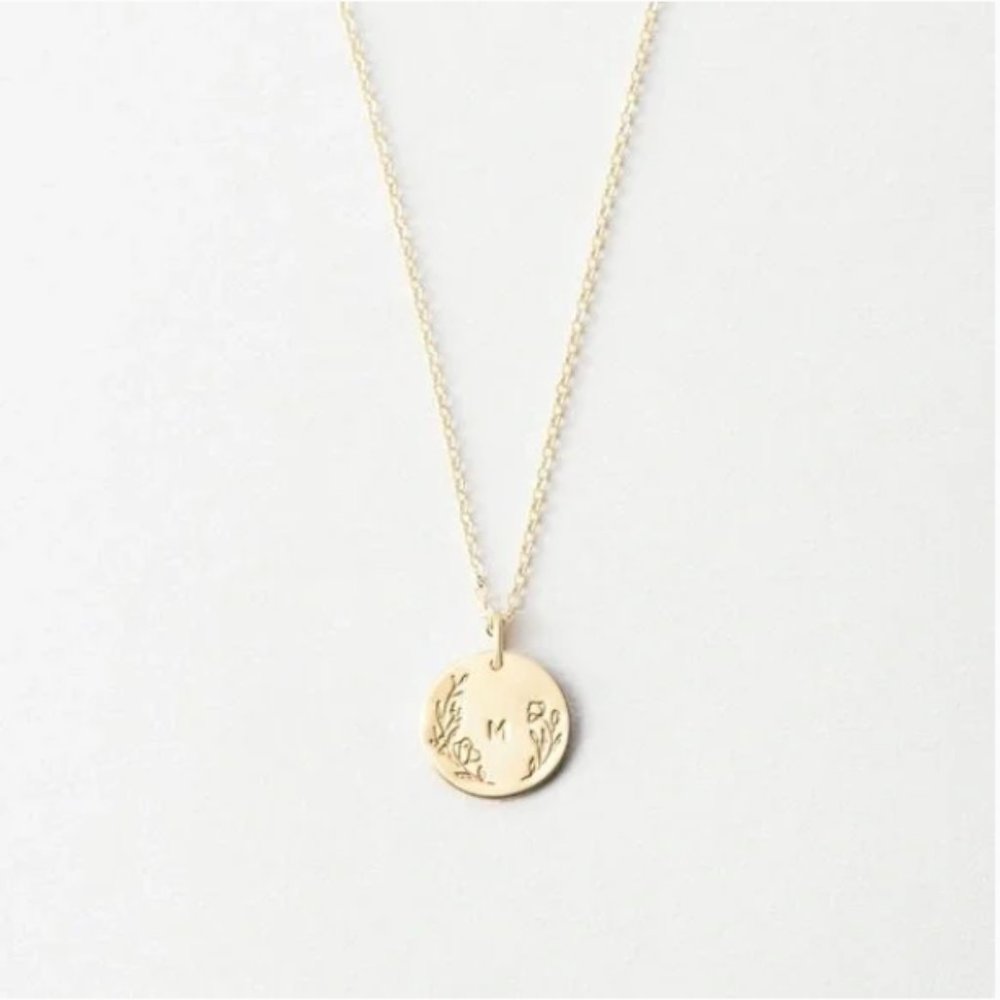 Floral Letter M Initial Dainty Silver/Gold Floral Engraved Boho/Indie Necklace - Picture 6 of 16
